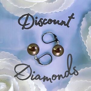 10mm Coffee South Sea Shell Pearl Leverback Earrings 925 Silver